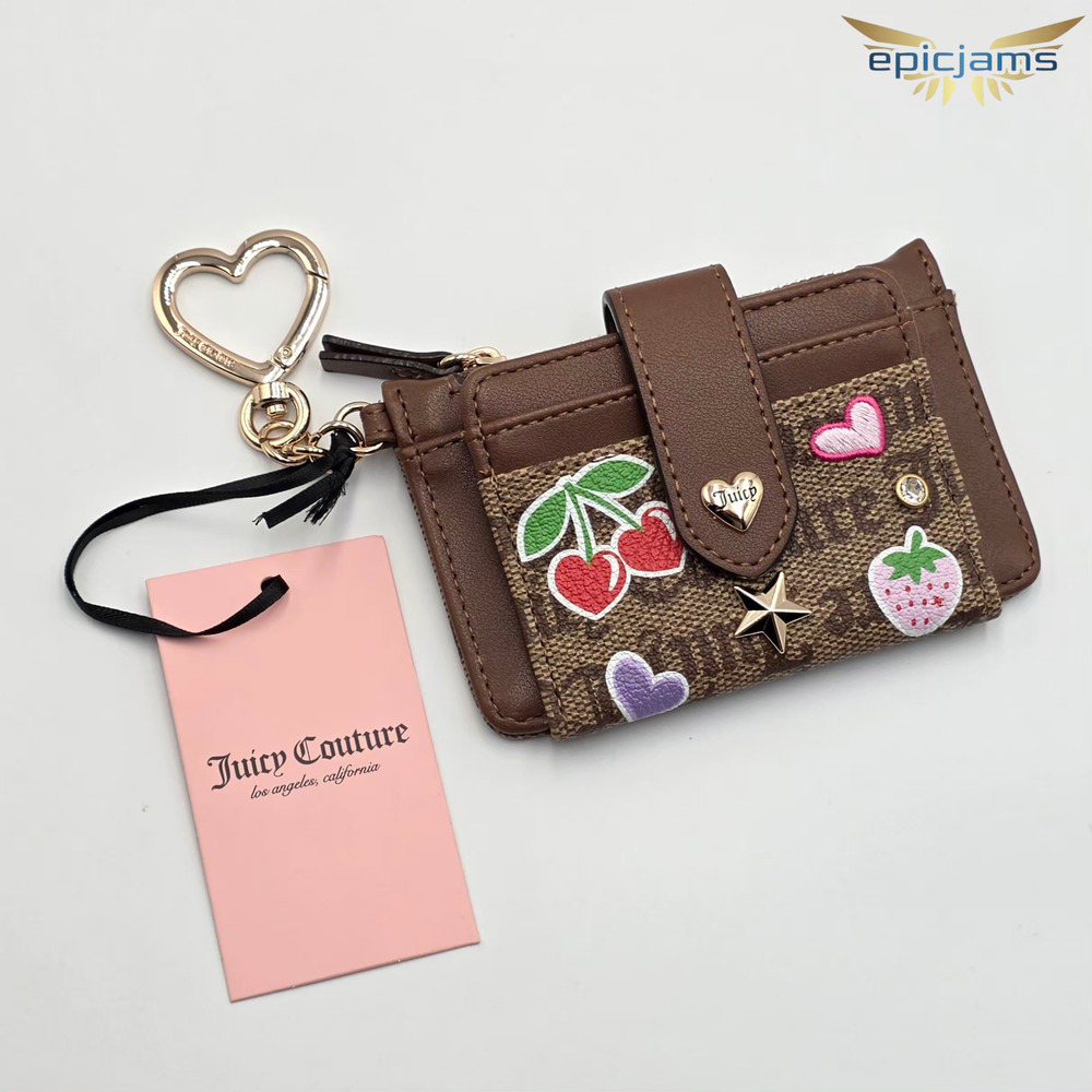 Juicy Couture All Things Juicy Tab Card Wallet Chestnut Chino Strawberry Heart